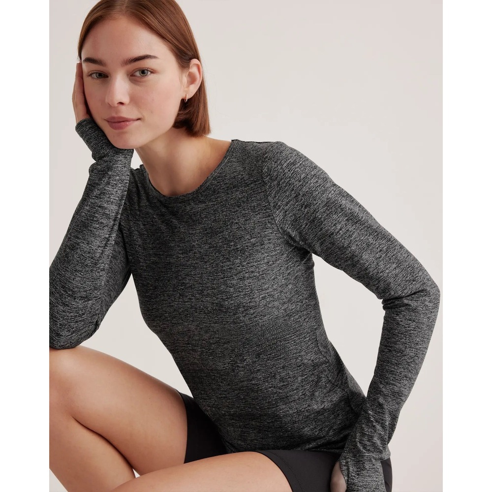 Quince Ultra-Soft Fitted Long Sleeve Top in Heather Charcoal Small NWT - Picture 4 of 10